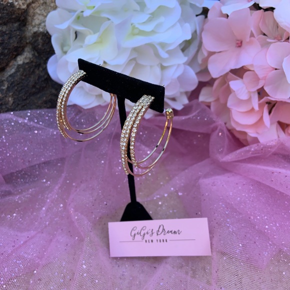 Gold Rhinestone Hoops - Picture 3 of 4